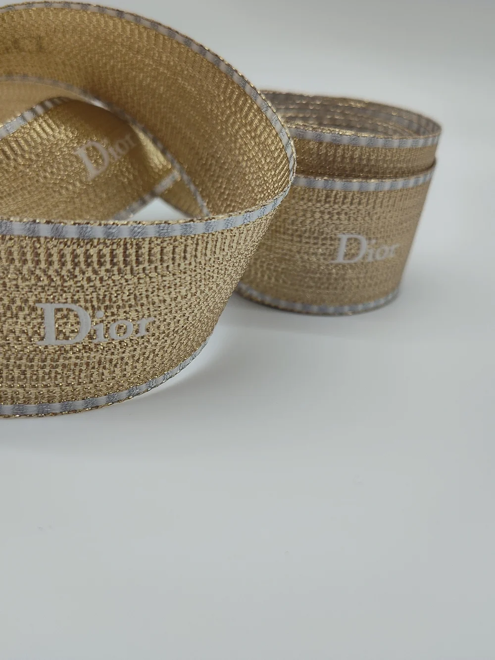 CHRISTIAN DIOR Gold Metallic Logo Ribbon 5 Yards 1.5